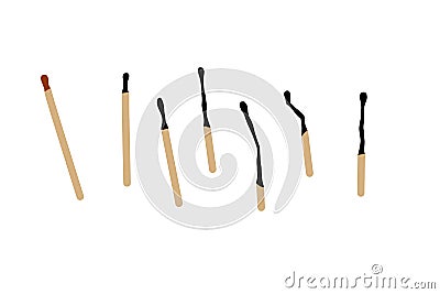 Burnt match. Set for lighting fire. Vector Illustration