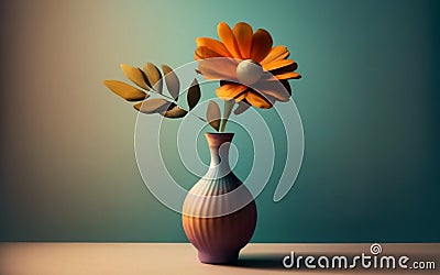 A burnt orange Flower in midnight purple Vase, Minimalist, Still life, Generative Ai Stock Photo