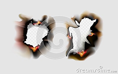 Burnt scorched paper edges with flames Vector Illustration