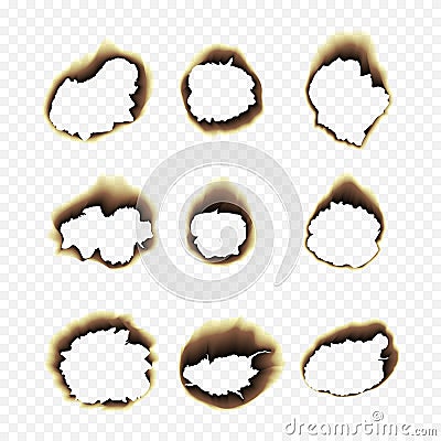 Burnt scorched paper hole illustration on transparent background Stock Photo