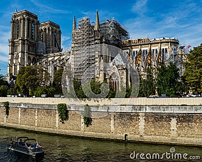 Burnt Shell of Notre-Dame Cathedral in Paris Editorial Stock Photo