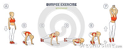 Burpee Girl Exercise Colorful Concept of Female Home Workout Stock Photo