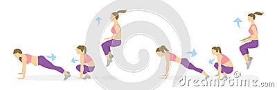 Burpees exercise for bodey. Vector Illustration