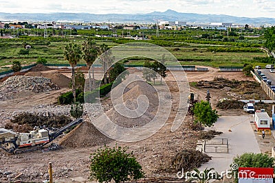 Burriana, Spain 05/01/2021: General view of the progress in the construction of the new Jaume Primer institute Editorial Stock Photo