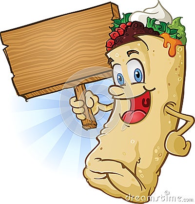Burrito Character Holding Sign Vector Illustration