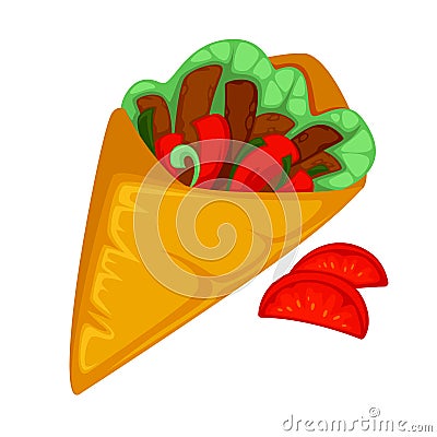 Burrito roll, shawarma or gyros pita. Vector Illustration