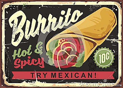 Burrito vintage restaurant sign Vector Illustration