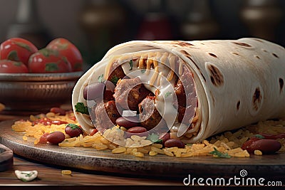 Burrito Wrap, Traditional Mexican Burritos, Meat Vegetables Tortilla, Abstract Generative AI Illustration Stock Photo