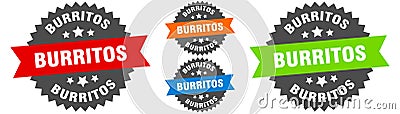 burritos sign. round ribbon label set. Seal Vector Illustration