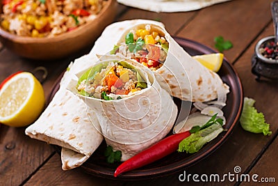 Burritos wraps with chicken meat Stock Photo