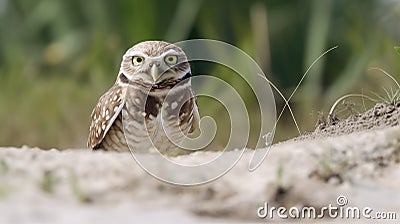 Burrowing owl ilts its head out. Stock Photo