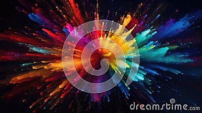 A burst of bright multi-colored paints on a dark background Stock Photo