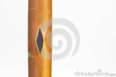 Burst copper water pipe Stock Photo