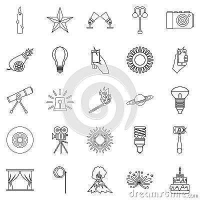 Burst icons set, outline style Vector Illustration