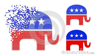 Decomposed Pixelated Republican Elephant Glyph with Halftone Version Vector Illustration