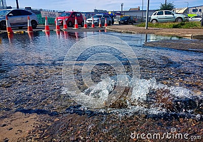 Burst water main Editorial Stock Photo