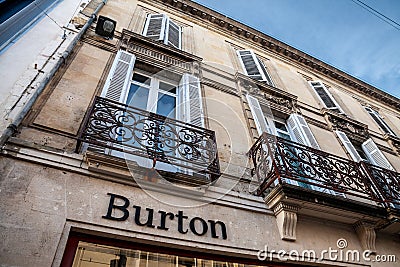 Burton of London Logo in front of their shop for Bordeaux. Editorial Stock Photo