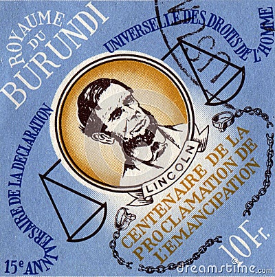BURUNDI - CIRCA 1989: stamp printed by Burundi, shows Abraham Lincoln, circa 1989 Editorial Stock Photo