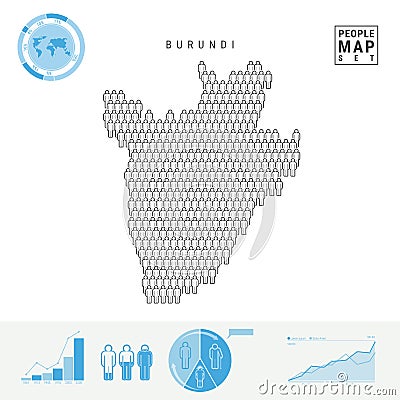 Burundi People Icon Map. Stylized Vector Silhouette of Burundi. Population Growth and Aging Infographics Vector Illustration