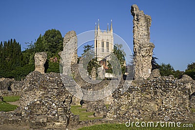 Bury St. Edmunds Abbey Remains and St Edmundsbury Cathedral Stock Photo