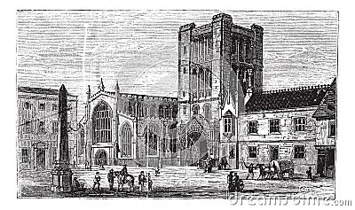 Bury St Edmunds, market town, Suffolk, England, vintage engraving Vector Illustration