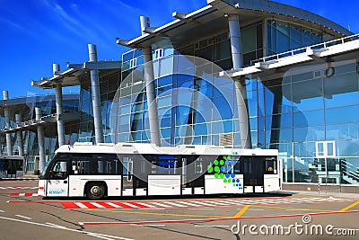 Bus and airport building in Kyiv, Ukraine Editorial Stock Photo