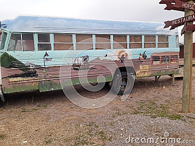 Bus artistic creative scenery at Terry Bison Ranch Cheyenne Wyoming Beautiful clouds , sky lanscape Editorial Stock Photo