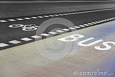 Bus and bicycle lane Stock Photo