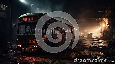 Abandoned Bus In Apocalyptic Setting Stock Photo