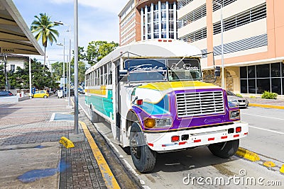 Bus called Diablo in avenida Justo Arosemena Panama City Editorial Stock Photo