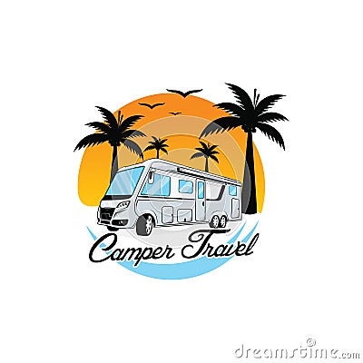 Bus camper travel logo design template Vector Illustration