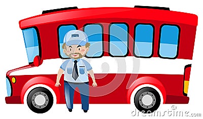 Bus driver and red bus Vector Illustration