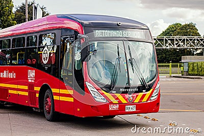 Bus in transmilenio portal 80 Editorial Stock Photo