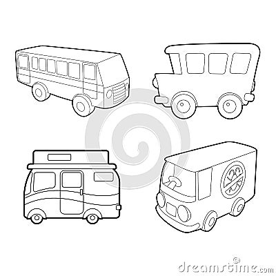 Bus icon set, outline style Vector Illustration