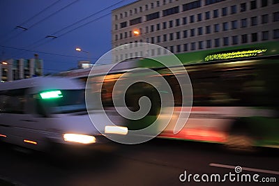 Bus and minibus motion blurred Stock Photo