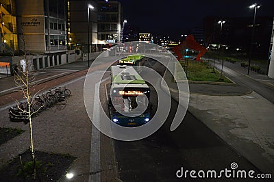 Bus At Night At Hoofddorp Train Station The Netherlands Editorial Stock Photo