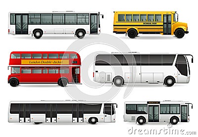 Bus Realistic Set Vector Illustration