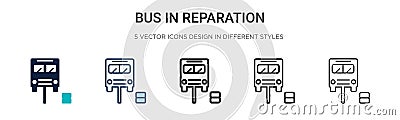 Bus in reparation icon in filled, thin line, outline and stroke style. Vector illustration of two colored and black bus in Vector Illustration