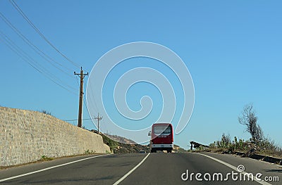 A bus running on road in Nha Trang, Vietnam Editorial Stock Photo