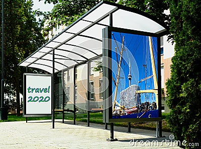 Bus shelter. background for mockup. sample poster ad and billboard. light box ad side panel Stock Photo