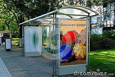 Bus shelter. background for mock-up. sample poster ad and billboard light box and advertising panel Stock Photo