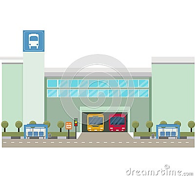 A bus station flat design illustration simple and minimalist Vector Illustration