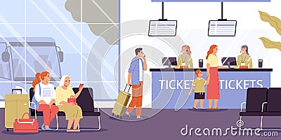 Bus Station Flat Illustration Cartoon Illustration