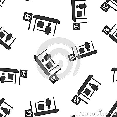 Bus station icon in flat style. Auto stop vector illustration on white isolated background. Autobus vehicle seamless pattern Vector Illustration