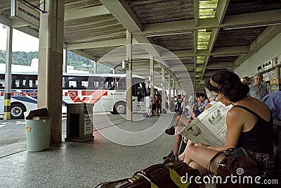 Bus station and travelers, Teresopolis, Brazil Editorial Stock Photo