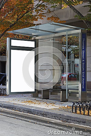 A bus stop with the advertisement removed Stock Photo