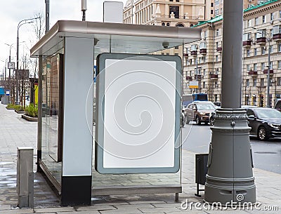 Bus stop with advertising blank banner Stock Photo