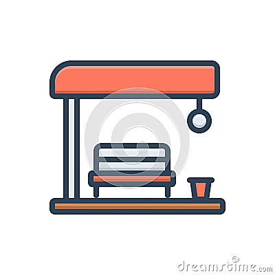 Color illustration icon for bus stop, travel and street Cartoon Illustration