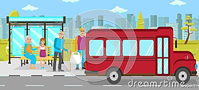 Bus Stop Public Transport Vector Flat Illustration Vector Illustration