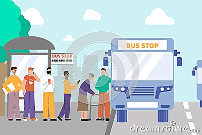 Bus Stop Queue Composition Vector Illustration